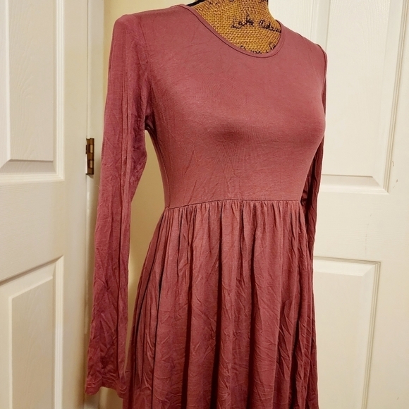 NWT Longyuan Dusty Rose Pink Long Sleeve Dress Women's Medium M Round Neck New - Picture 5 of 10